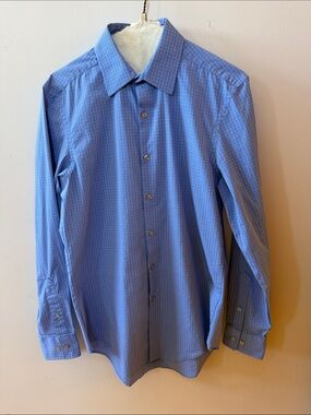 Van Heusen Men’s Classic Blue Checked Dress Shirt - Button Front
